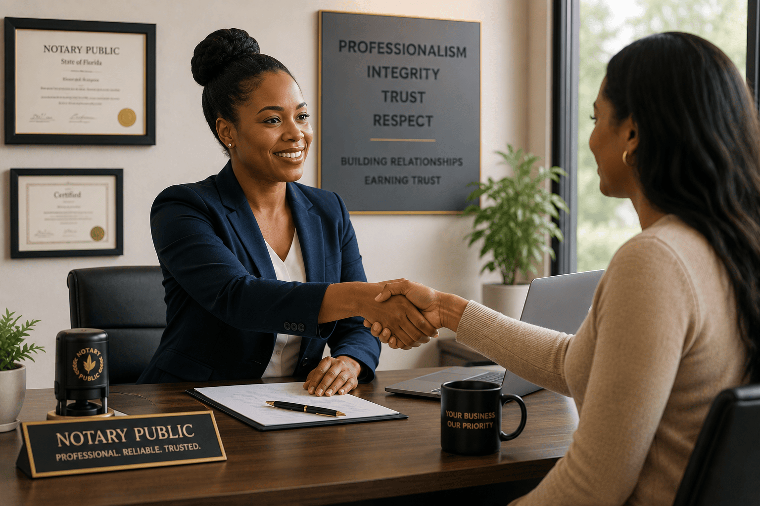 Customer shaking hands with professional business owner, representing respect gained by separating business and personal.
